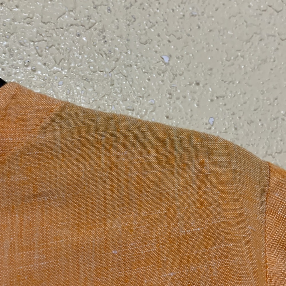 ORVIS Top Short Blouse M  Orange Cropped Short Sleeve Buttons 100% Linen - Picture 13 of 14